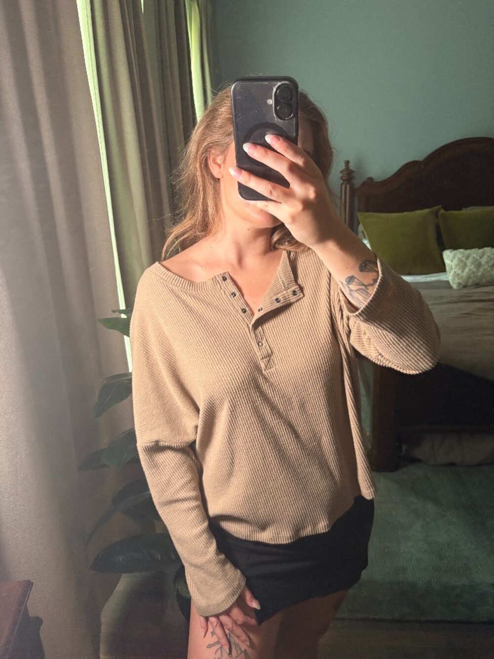 Ribbed Knit Quarter Button Top